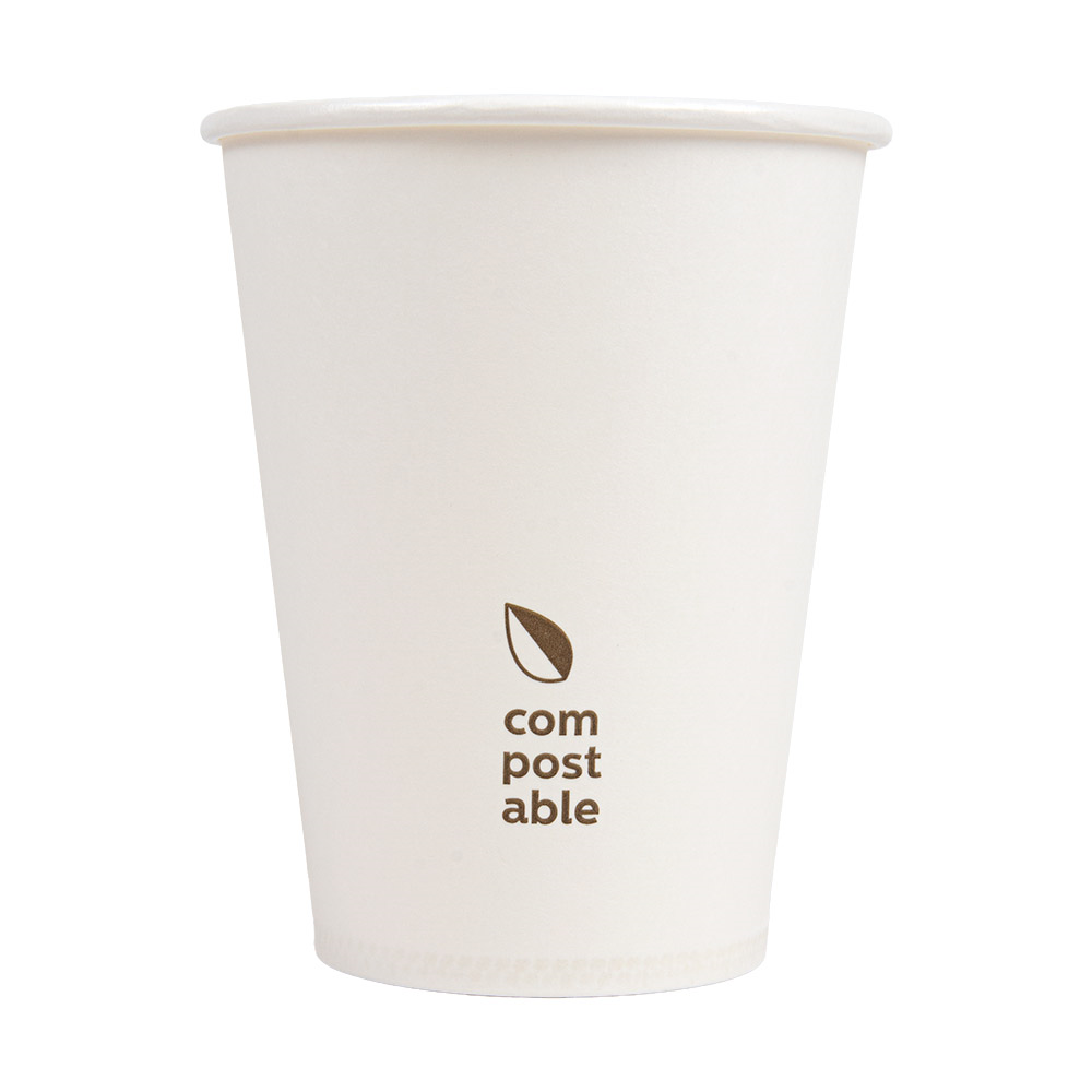274.43-BICCHIERI BEVANDE FREDDE E CALDE 1 PARETE 'COMPOSTABLE' 360 ML - 12 oz 300 G/M2 Ø9/6x11 CM BIANCO CARTONE (50 u.)