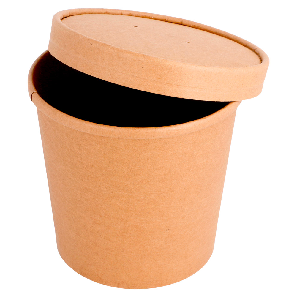212.61-CONTENITORI CON COPERCHI 780 ML - 26 oz 330 + 18 PE G/M2 Ø11,6/9,3x11 CM NATURALE KRAFT (25 u.)