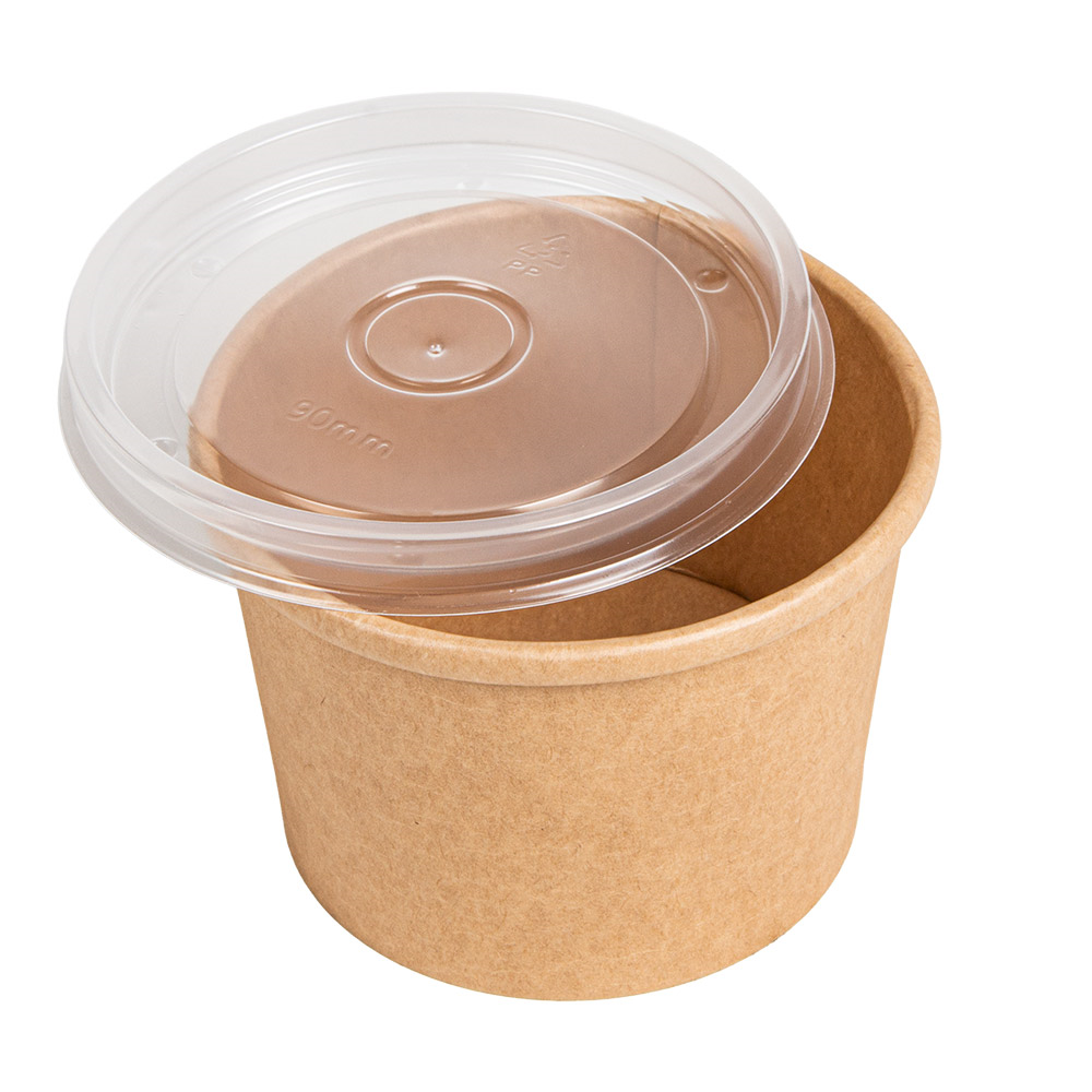 279.28-CONTENITORI CON COPERCHI 240 ML - 8 oz 300 + 18 PE G/M2 Ø9/7,5x6 CM NATURALE KRAFT (25 u.)