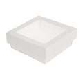 257.77-SCATOLINE+COPERCHI CON FINESTRA  350 ML - 11,6 oz 300 + 15 PE G/M2 10x10x4 CM BIANCO CARTONE (25 u.)