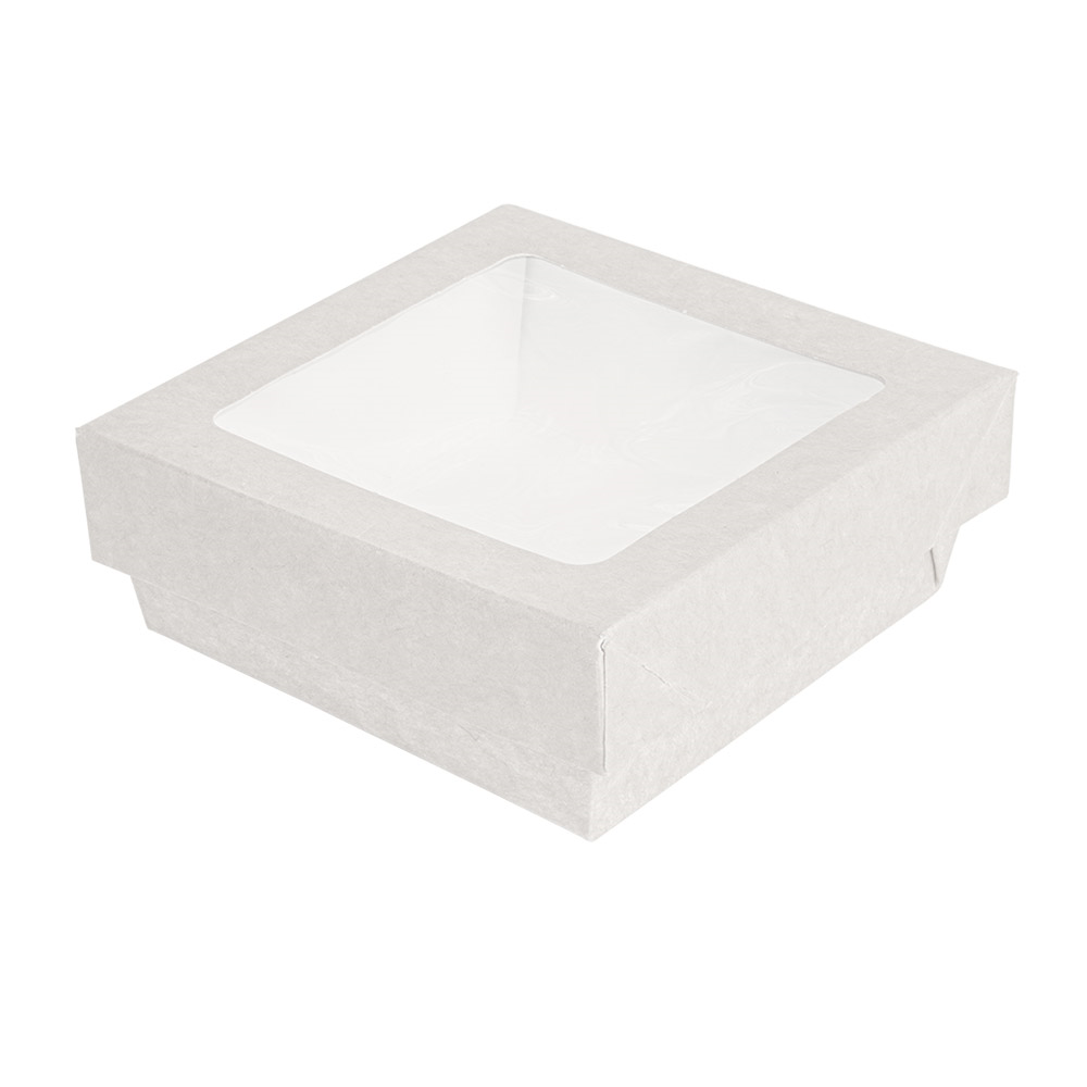 257.77-SCATOLINE+COPERCHI CON FINESTRA  350 ML - 11,6 oz 300 + 15 PE G/M2 10x10x4 CM BIANCO CARTONE (25 u.)