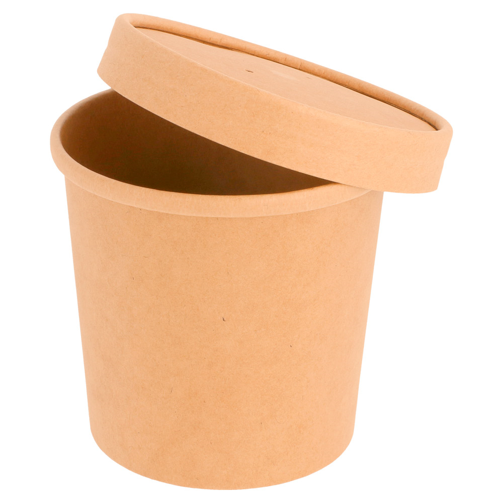 212.59-CONTENITORI CON COPERCHI 360 ML - 12 oz 300 + 18 PE G/M2 Ø 9/7,3x8,6 CM NATURALE KRAFT (25 u.)
