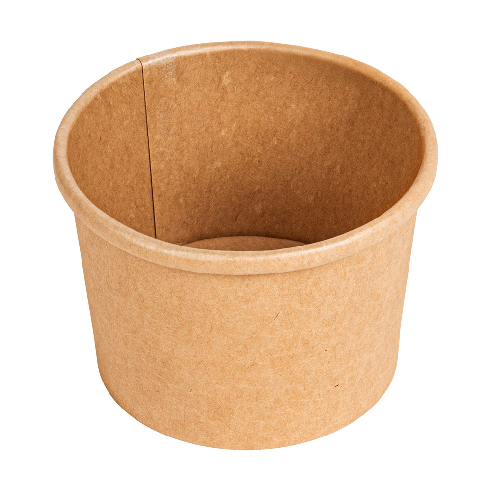 279.28-CONTENITORI CON COPERCHI 240 ML - 8 oz 300 + 18 PE G/M2 Ø9/7,5x6 CM NATURALE KRAFT (25 u.)