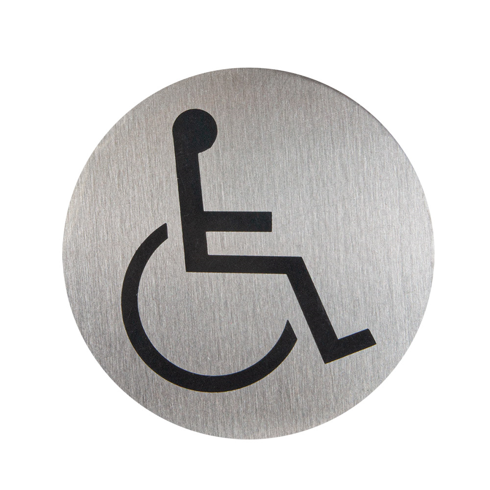 258.35-CARTELLO AUTO-ADESIVE "ACCESSIBILE"   Ø 7,5 CM ARGENTO ACCIAIO INOX