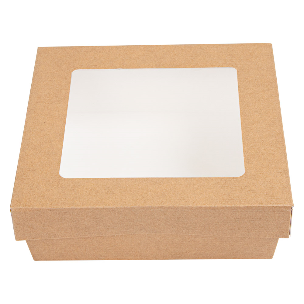 256.04-SCATOLINE+COPERCHI CON FINESTRA 'THEPACK' 750 ML 14x14x5 CM NATURALE CARTÓN NANO-MICRO + PP + OPP (25 u.)