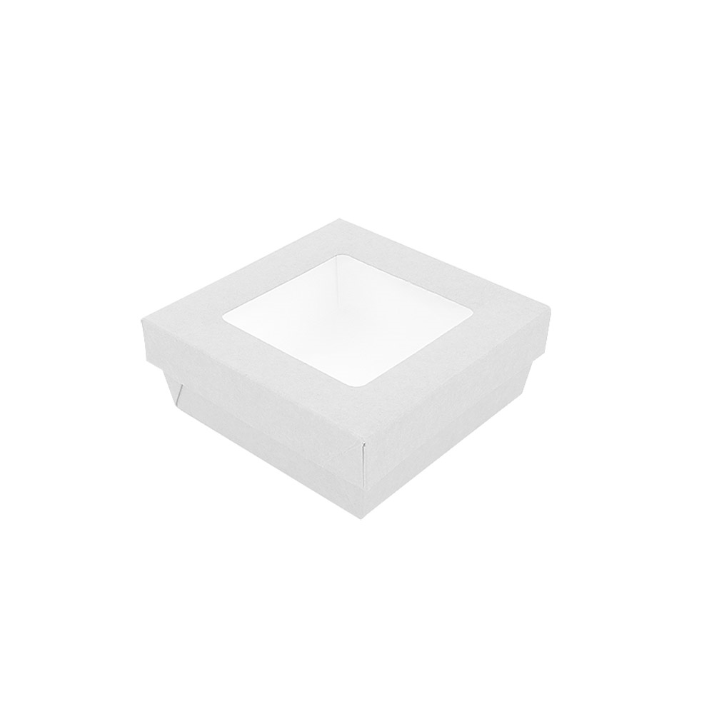 255.95-SCATOLINE+COPERCHI CON FINESTRA 'THEPACK' 500 ML 12x12x5 CM BIANCO CARTÓN NANO-MICRO + PP + OPP (25 u.)