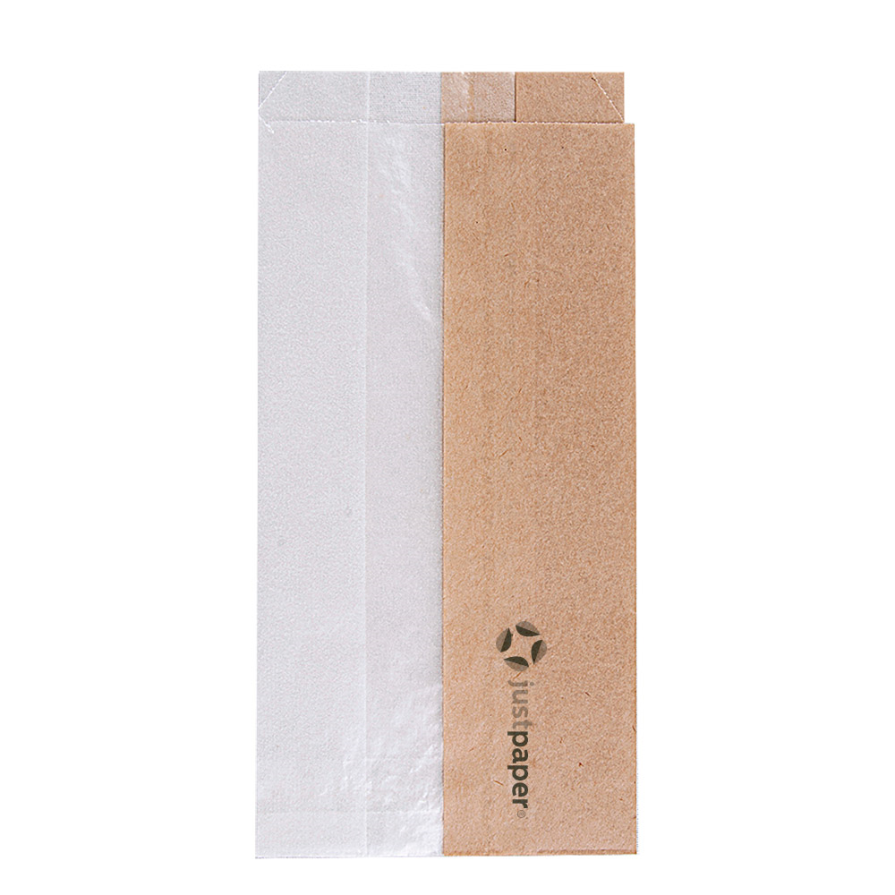 231.14-SACCHETTI PER SANDWICHES CON FINESTRA ECO 'JUST PAPER' ROUND 38 G/M2 9+5,5x18 CM NATURALE PERGAMANA ANTIGRASSI (250 u.)
