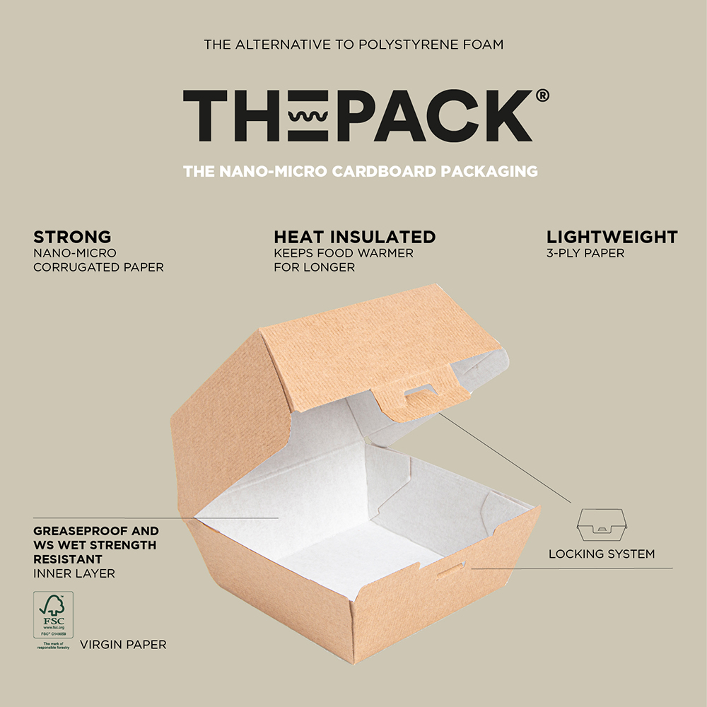 234.05-SCATOLE HAMBURGER 'THEPACK'  13x12,5x6,2 CM (S) NATURALE CARTONE NANO-MICRO (50 u.)
