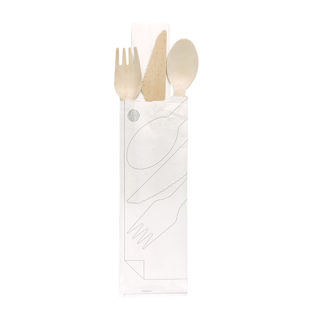 250.83-SET 4/1 POSATE + TOVAGLIOLO 'WOOD' MAKAN  16 CM NATURALE LEGNO (100 u.)