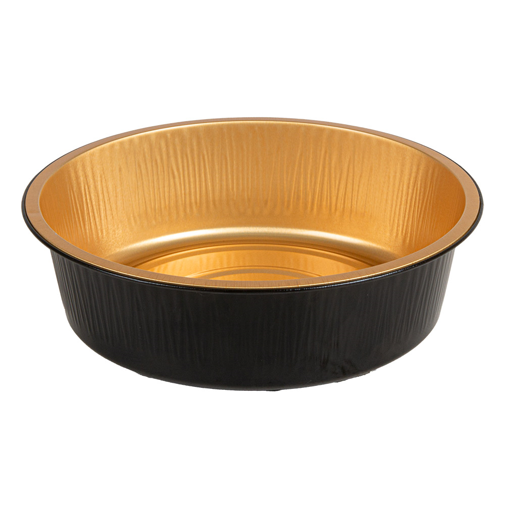 279.54-CONTENITORI LACCATI 1200 ML Ø 19,6/16x5,5 CM NERO/ORO ALLUMINIO (50 u.)