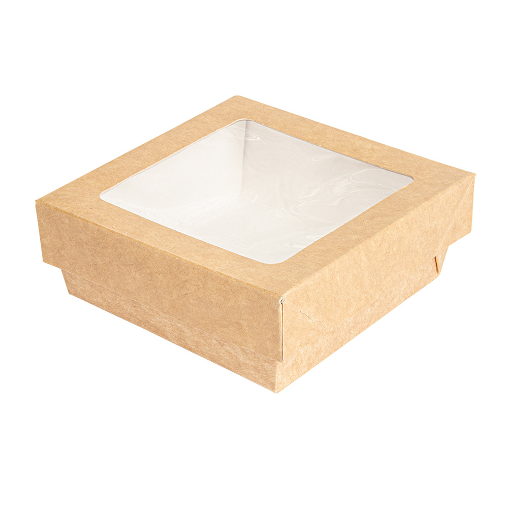 257.73-SCATOLINE+COPERCHI CON FINESTRA 350 ML - 11,6 oz 270 + 15 PE G/M2 10x10x4 CM MARRONE CARTONE (25 u.)
