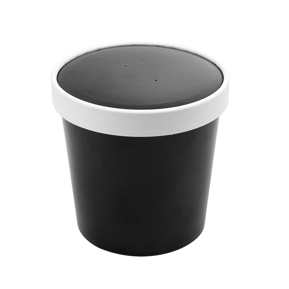 226.44-CONTENITORI CON COPERCHI 780 ML - 26 oz 330 + 18 PE G/M2 Ø11,7/9,2x11 CM NERO CARTONE (25 u.)