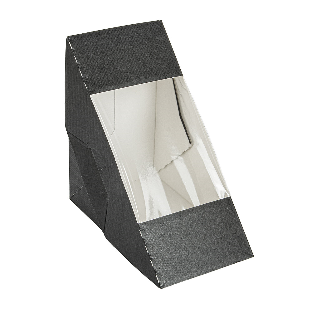 256.36-SCATOLE PANINO DOPPIO CON FINESTRA 'THEPACK'  12,4x12,4x7,5 CM NERO CARTONE NANO-MICRO + OPP (50 u.)