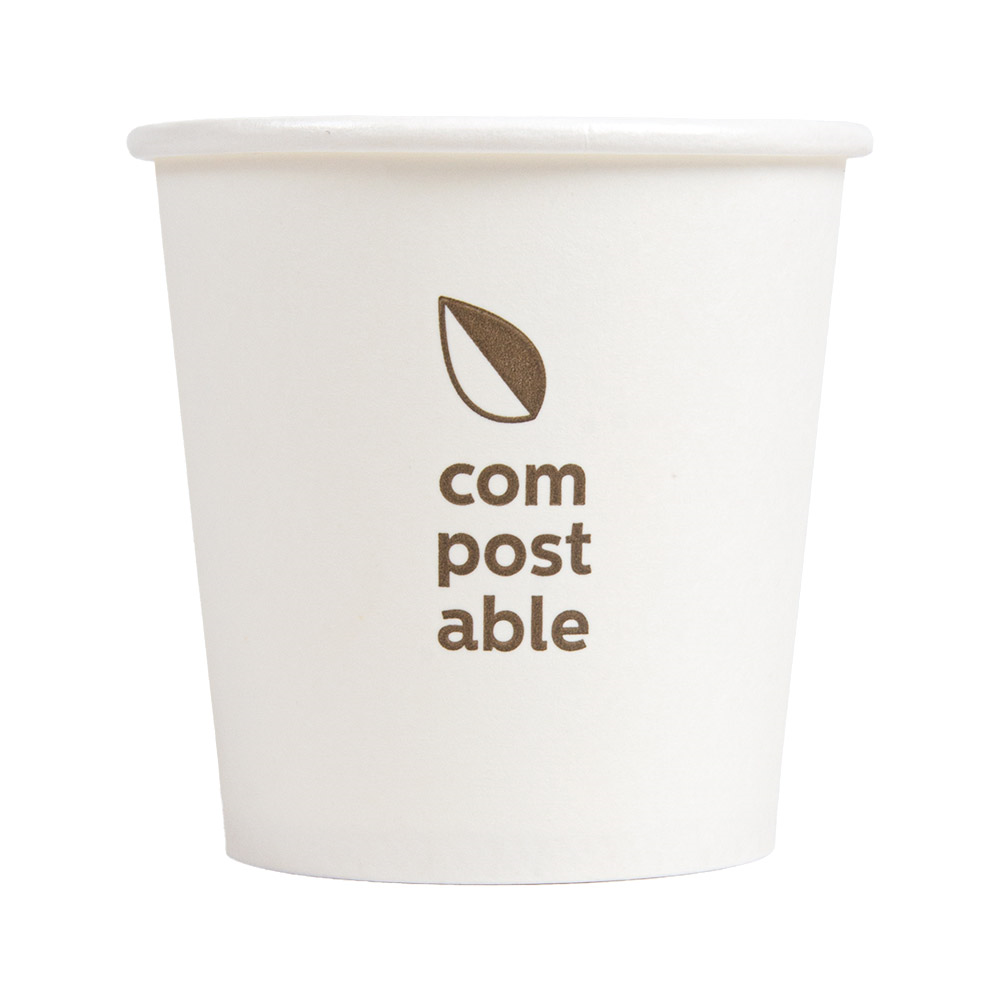 274.40-BICCHIERI BEVANDE FREDDE E CALDE 1 PARETE 'COMPOSTABLE' 120 ML - 4 oz 230 G/M2 Ø6,3/4,5x6 CM BIANCO CARTONE (50 u.)