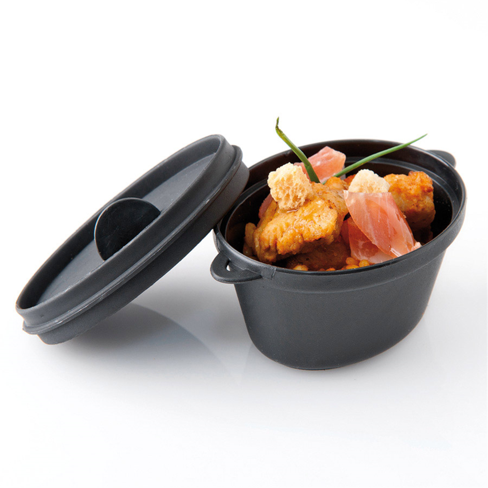 146.79-CONTENITORI APERITIVO MINI PENTOLA  65 ML 9,1x5,8x4,5 CM NERO PP (6 u.)