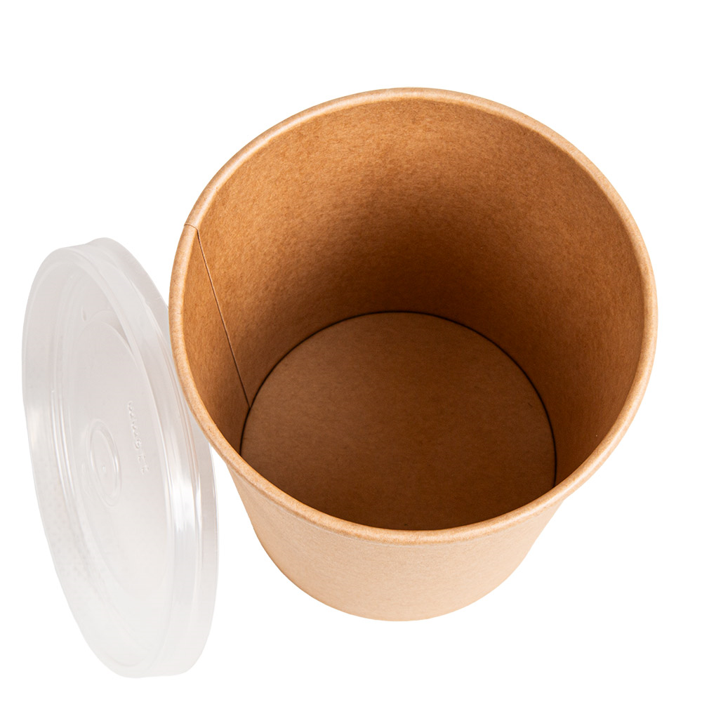 279.32-CONTENITORI CON COPERCHI 960 ML - 32 oz 330 + 18 PE G/M2 Ø11,7/9x13,5 CM NATURALE KRAFT (25 u.)