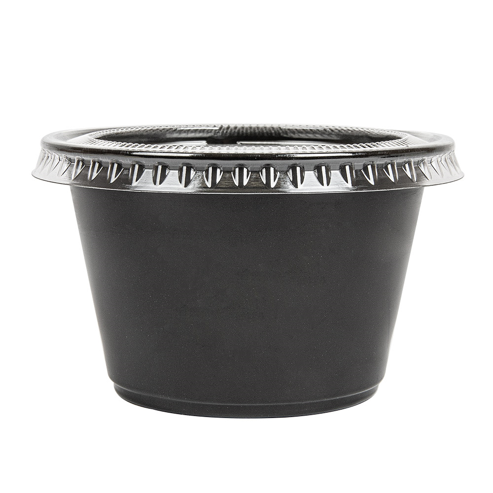 215.22-50 COPPETTE PICCOLE + 50 COPERCHI 120 ML Ø7,4x4,6 CM NERO PP