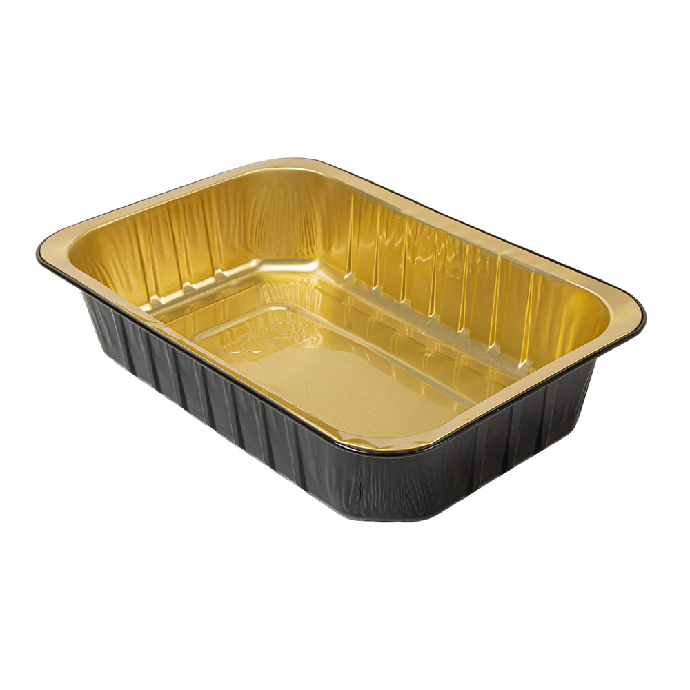 267.79-CONTENITORI LACCATI 975 ML 21,4x14,2x4,5 CM NERO/ORO ALLUMINIO (50 u.)