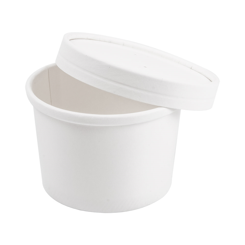 226.45-CONTENITORI CON COPERCHI 240 ML - 8 oz 300 + 18 PE G/M2 Ø9/7,5x6 CM BIANCO CARTONE (25 u.)