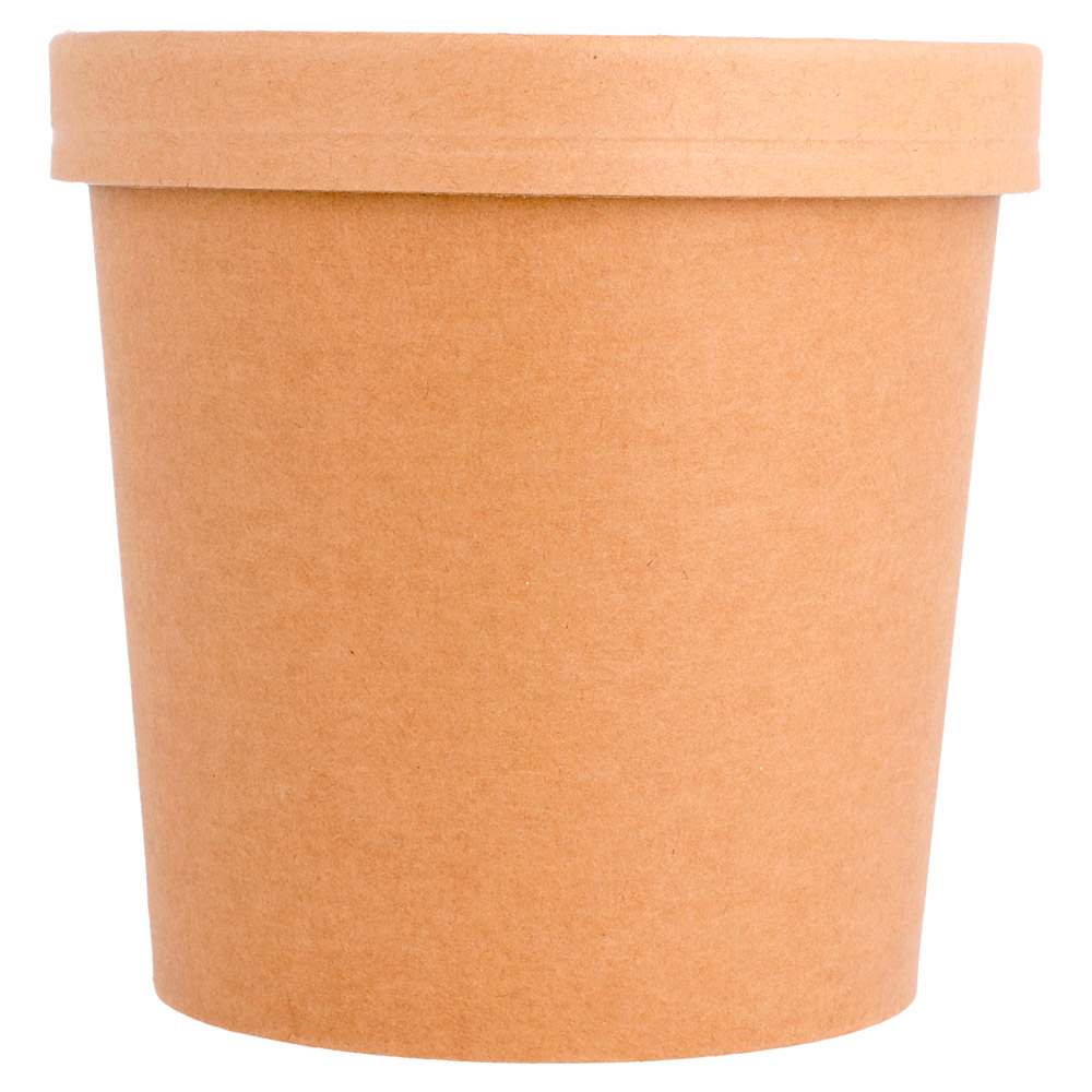212.61-CONTENITORI CON COPERCHI 780 ML - 26 oz 330 + 18 PE G/M2 Ø11,6/9,3x11 CM NATURALE KRAFT (25 u.)