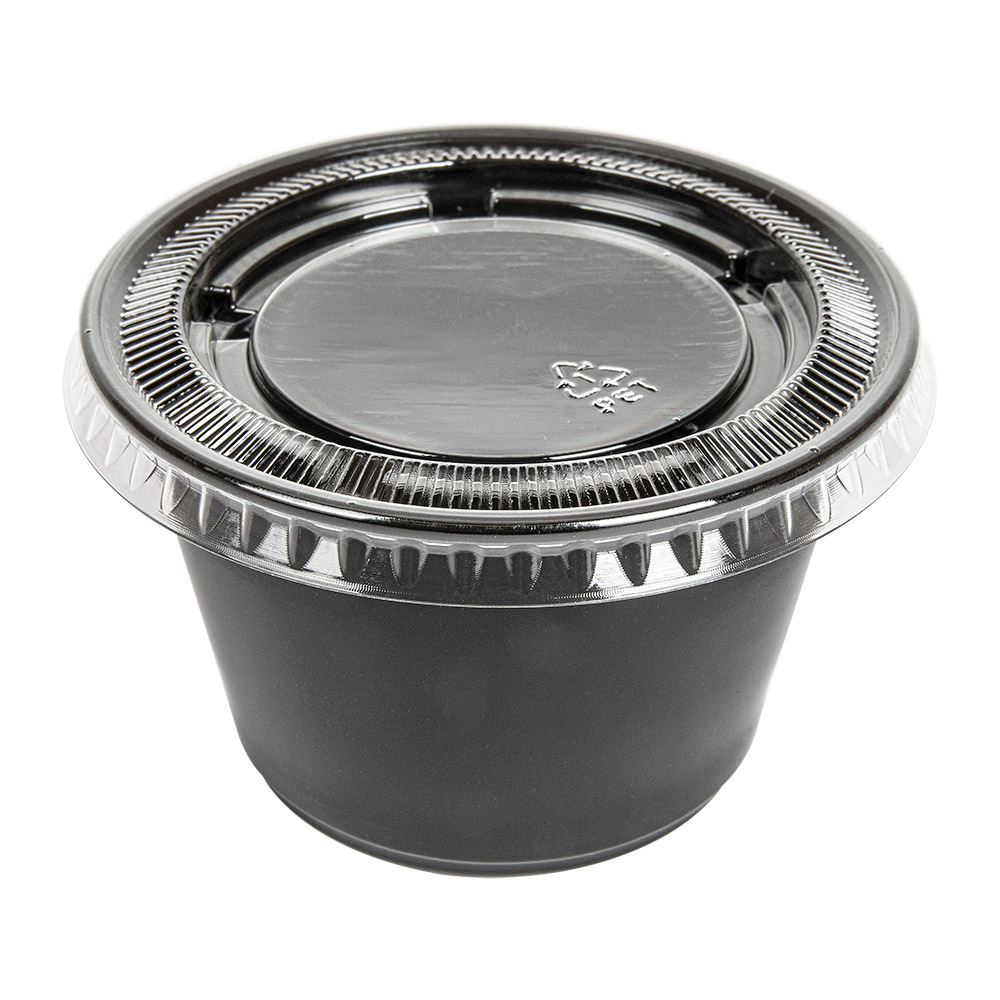 215.22-50 COPPETTE PICCOLE + 50 COPERCHI 120 ML Ø7,4x4,6 CM NERO PP
