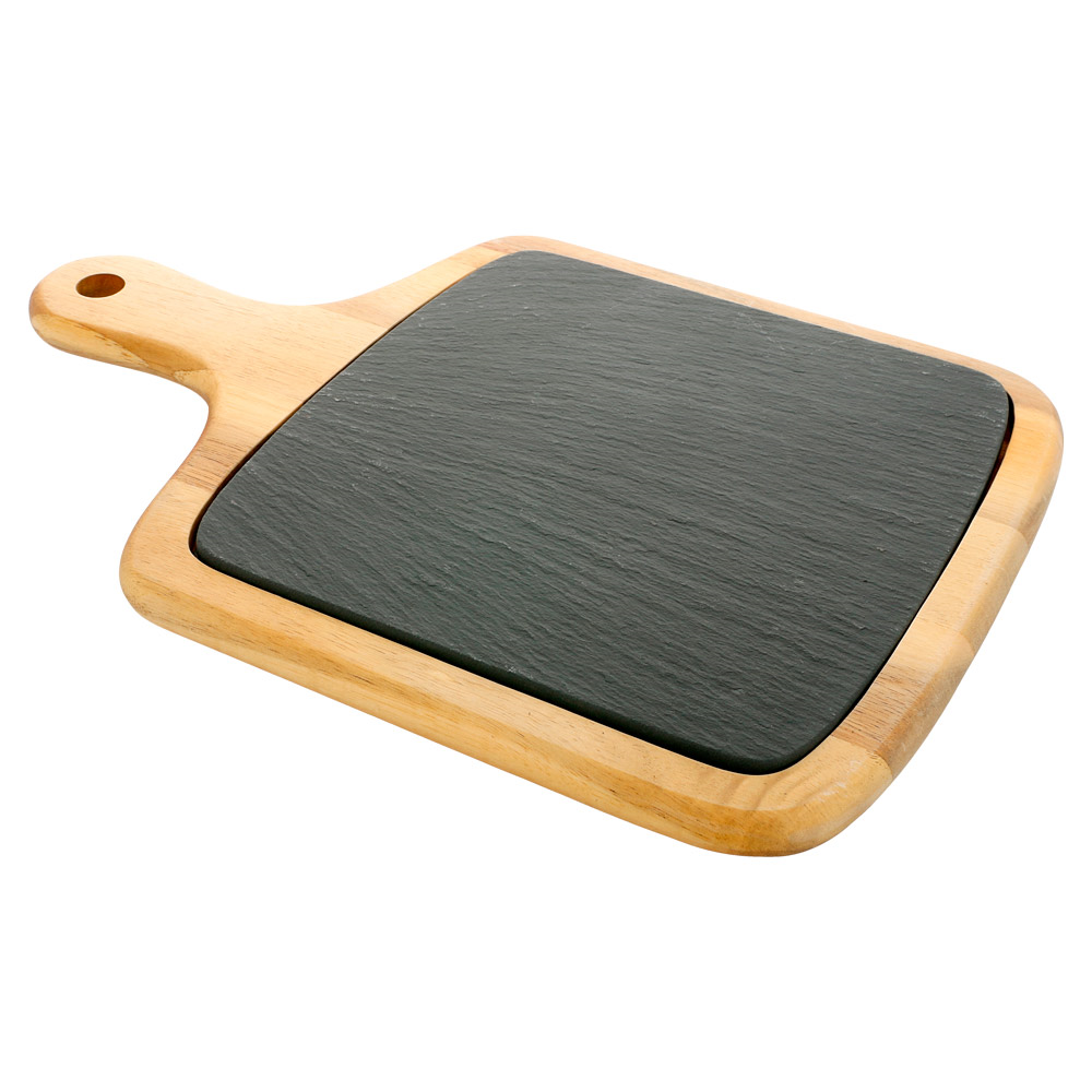 220.61-VASSOIO PRESENTAZIONE RETTANGOLARE 'WOOD'  33x23x1,5 CM NATURALE ARDESIA+LEGNO