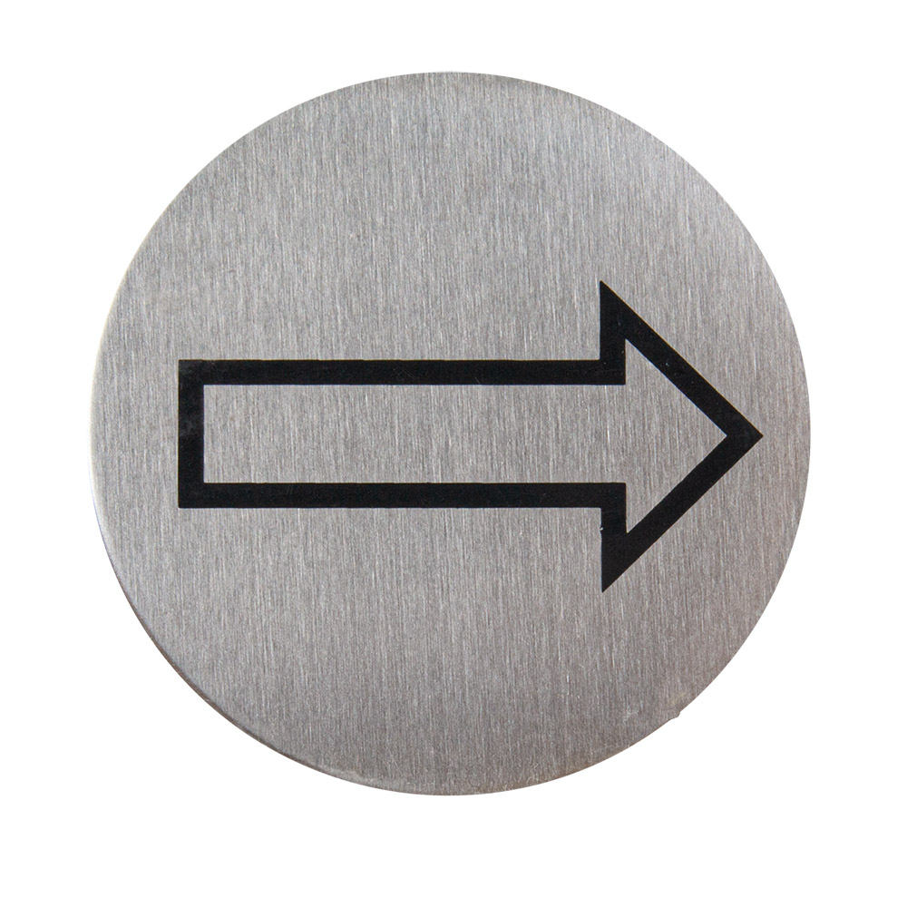 258.36-CARTELLO AUTO-ADESIVE "FRECCIA"   Ø 7,5 CM ARGENTO ACCIAIO INOX