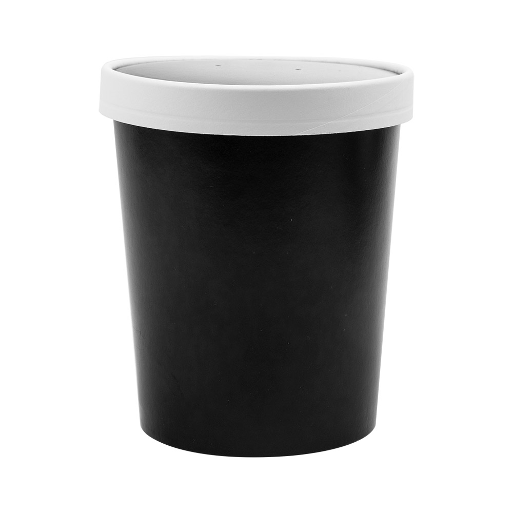 226.49-CONTENITORI CON COPERCHI 960 ML - 32 oz 330 + 18 PE G/M2 Ø11,7/9,2x13,5 CM NERO CARTONE (25 u.)