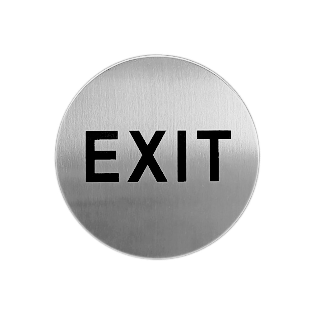 258.37-CARTELLO AUTO-ADESIVE "EXIT"   Ø 7,5 CM ARGENTO ACCIAIO INOX