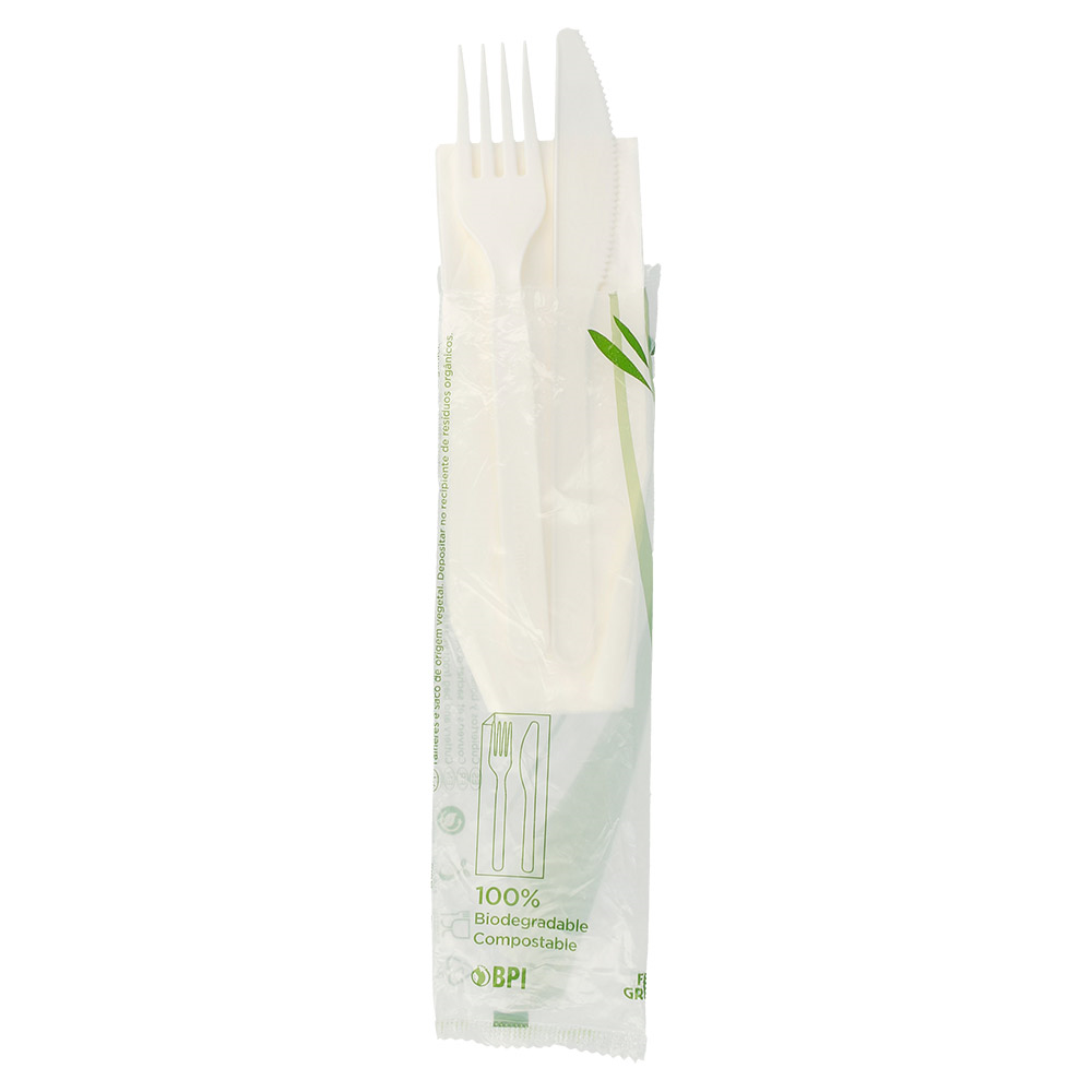 223.53-SET 3/1 FORCHETTA, COLETELLO, TOVAGLIOLO 'FEEL GREEN'  18 CM BIANCO CPLA (100 u.)