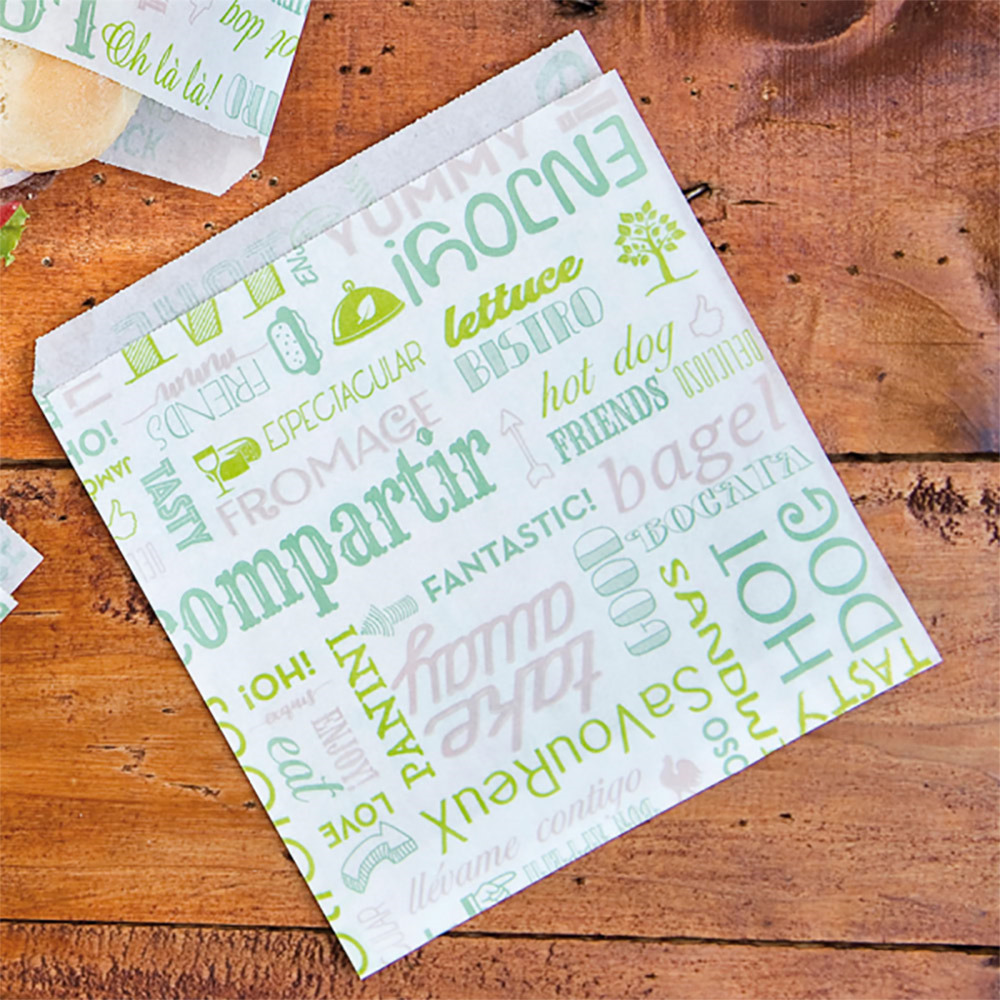 229.36-CARTA ANTIGRASSO APERTO 2 LATI FAST FOOD PAROLE 35 G/M2 16x16,5 CM BIANCO PERGAMANA ANTIGRASSI (500 u.)
