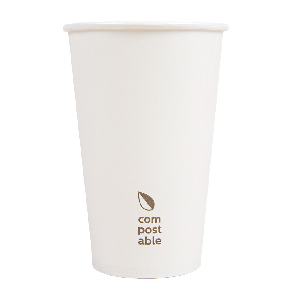 274.44-BICCHIERI BEVANDE FREDDE E CALDE 1 PARETE 'COMPOSTABLE' 480 ML - 16 oz 300 G/M2 Ø9/6x13,2 CM BIANCO CARTONE (50 u.)
