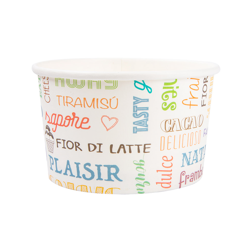 230.33-CONTENITORI GELATI PAROLE 240 ML 250 + 18 PE G/M2 Ø9,4x5,5 CM BIANCO CARTONE (50 u.)