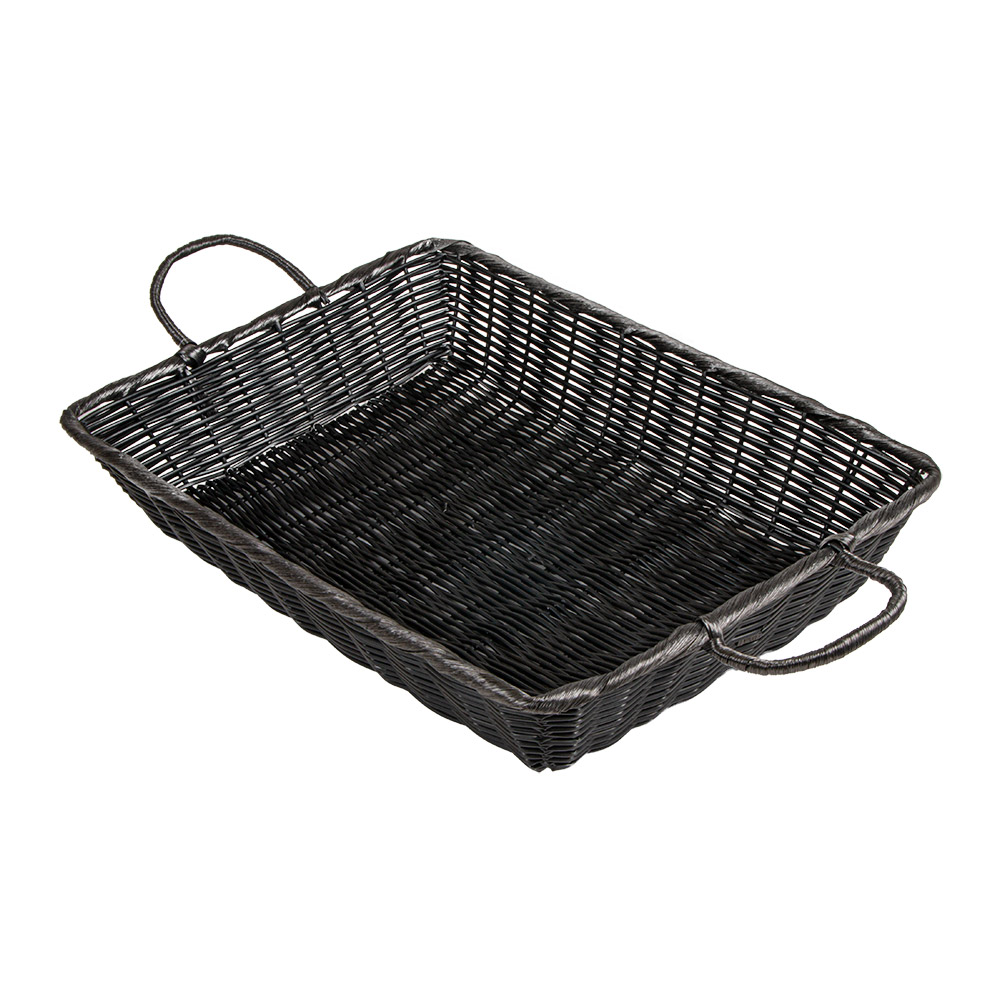 274.13-CESTINI SIMILE VIMINI RETTANG. MANIGLIE   48x35x10 CM NERO PP (12 u.)