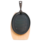 113.07-PIATTO CONTADINO OVALE + BASE DI LEGNO   27x18x2 CM NERO FERRO