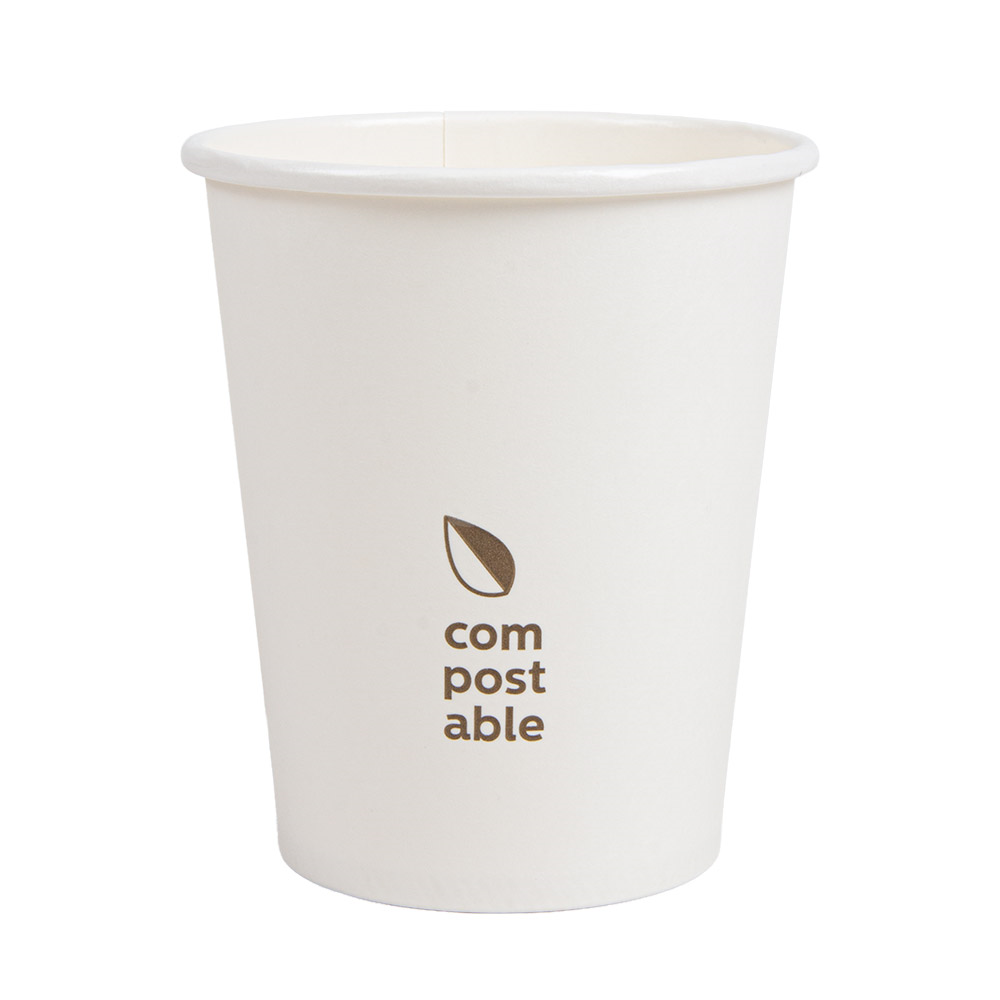 274.42-BICCHIERI BEVANDE FREDDE E CALDE 1 PARETE 'COMPOSTABLE' 240 ML - 8 oz 280 G/M2 Ø8/5,6x9,2 CM BIANCO CARTONE (50 u.)