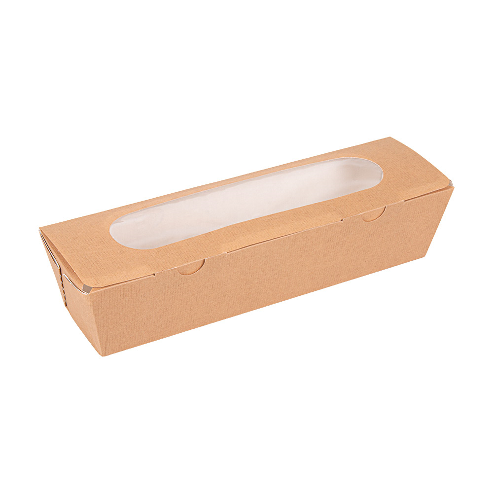 253.58-SCATOLE PER PANINI CON FINESTRA "BAGUETTE" 'THEPACK'  27,5x8x6,2 CM NATURALE CARTONE NANO-MICRO + OPP (50 u.)