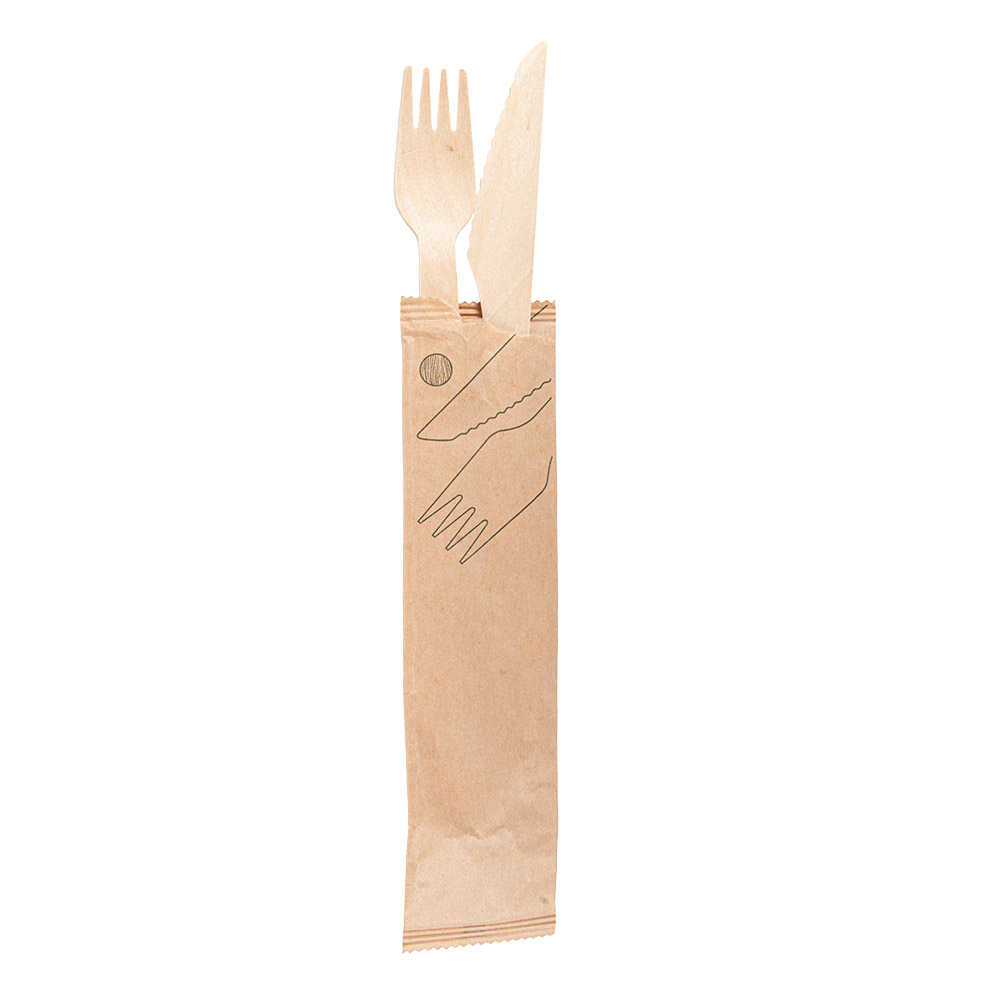 250.65-SET 2/1 FORCHETTA, COLTELLO 'WOOD' MAKAN  16 CM NATURALE LEGNO (100 u.)