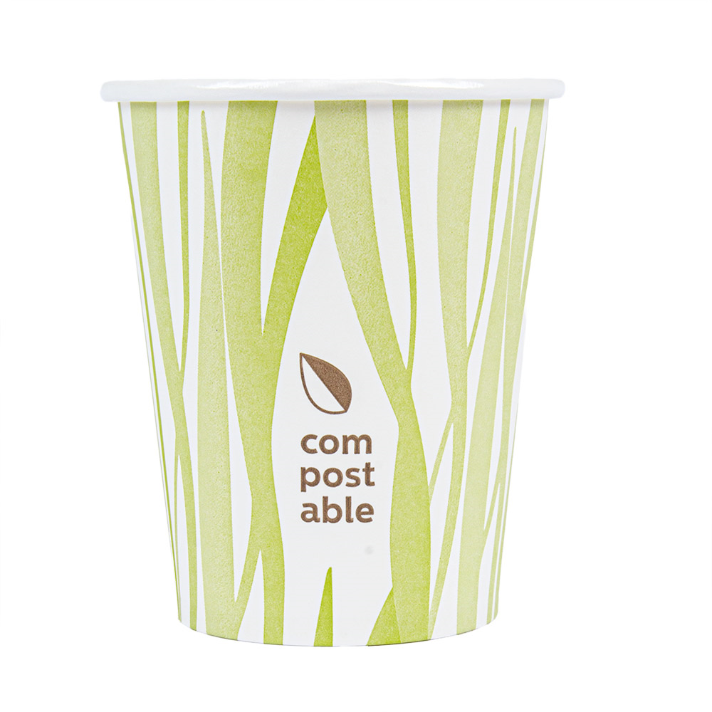 271.09-BICCHIERI BEVANDE FREDDE E CALDE 1 PARETE 'COMPOSTABLE GRASS' 240 ML - 8 oz 280 G/M2 Ø8/5,6x9,2 CM BIANCO CARTONE (50 u.)