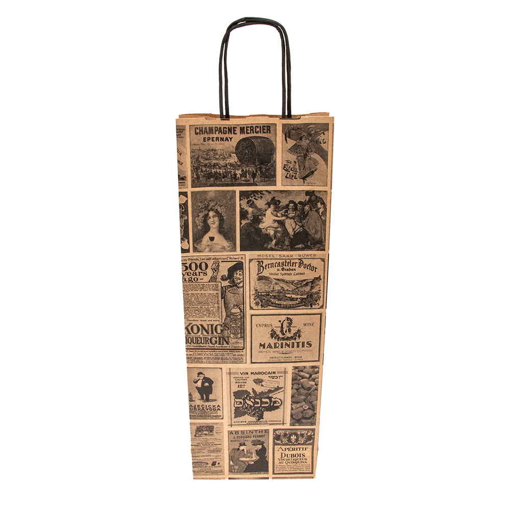 222.18-SACCHETTI SOS CON MANICI 1 BOTTIGLIA BACCHUS 100 G/M2 14+8x40 CM NATURALE KRAFT (250 u.)