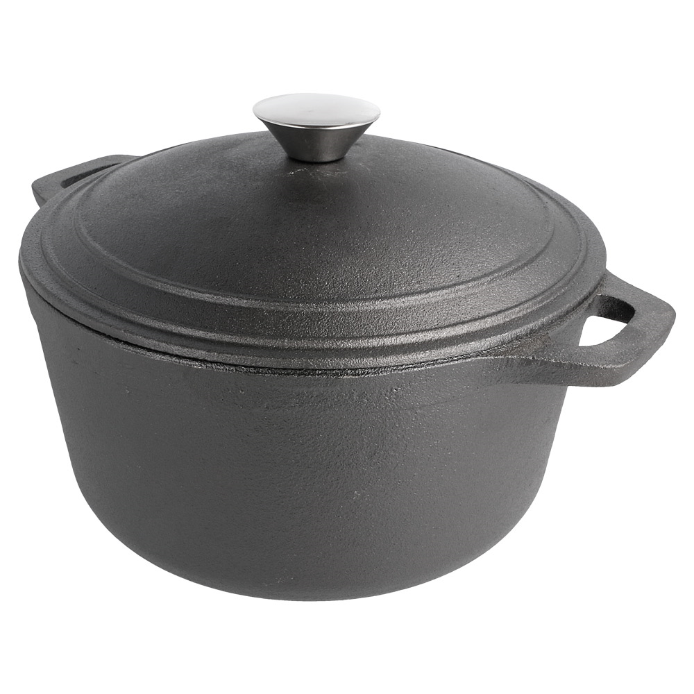 198.75-COCOTTE ROTONDA CON COPERCHIO  4800 ML Ø 25,5(33)x12,5 CM NERO FERRO