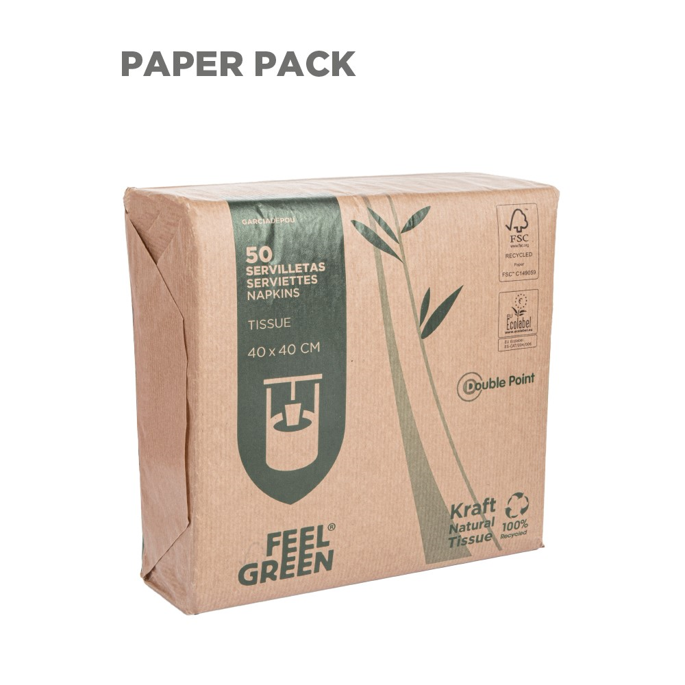 254.54-TOVAGLIOLI ECOLABEL 2 VELI 'FEEL GREEN' PAPER PACK 18 G/M2 39x39 CM NATURALE TISSUE RICICLATO (100 u.)