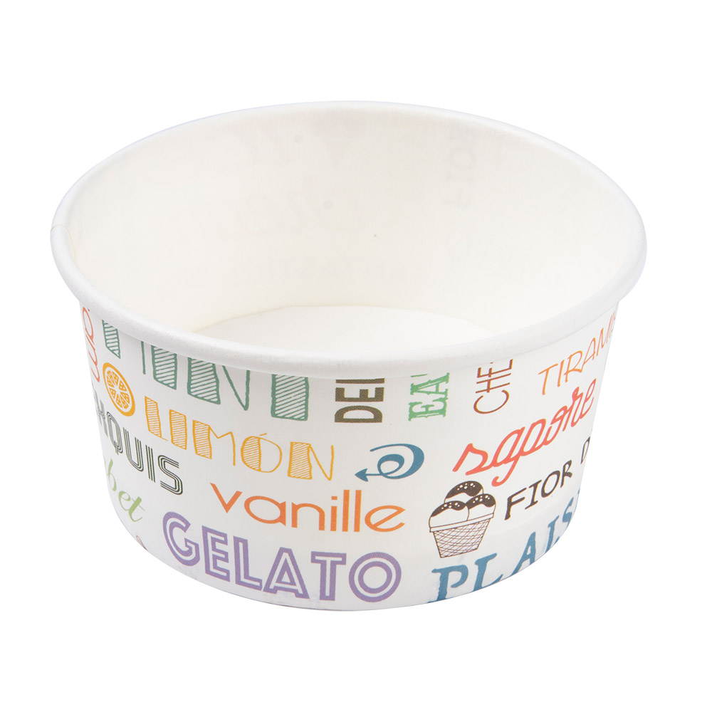 230.32-CONTENITORI GELATI PAROLE 150 ML 250 + 18 PE G/M2 Ø8,5x4,5 CM BIANCO CARTONE (50 u.)
