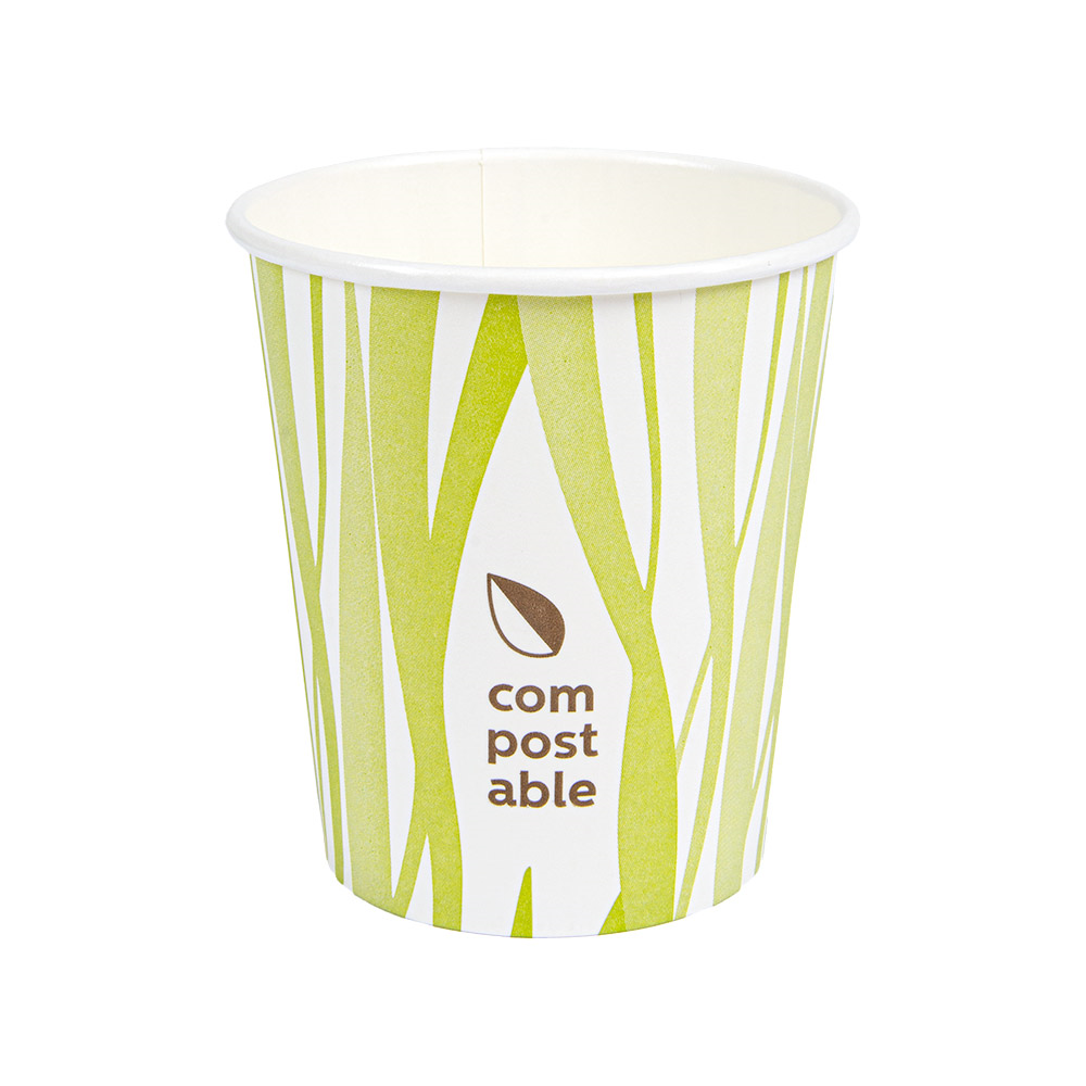 271.08-BICCHIERI BEVANDE FREDDE E CALDE 1 PARETE 'COMPOSTABLE GRASS' 180 ML - 6 oz 260 G/M2 Ø7,2/5,3x7,8 CM BIANCO CARTONE (50 u.)