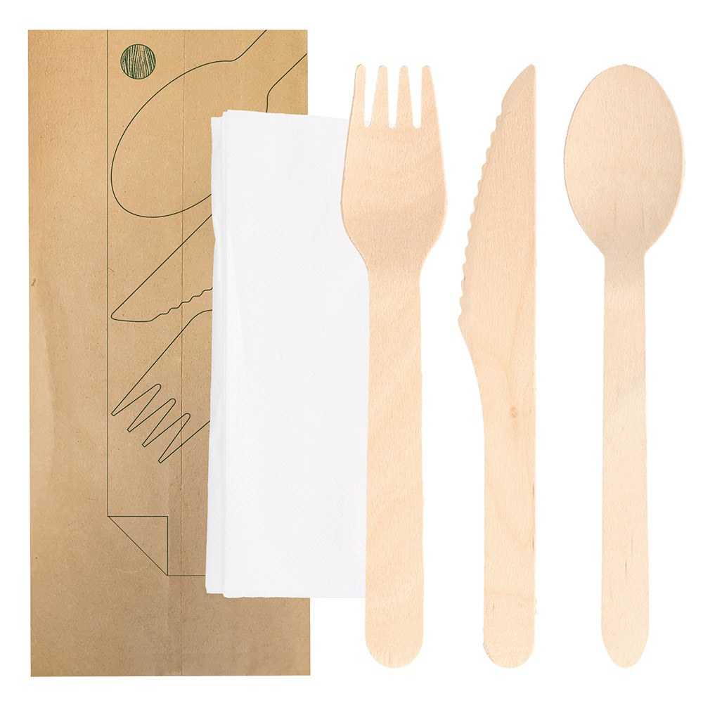 250.61-SET 4/1 POSATE + TOVAGLIOLO 'WOOD' MAKAN  16 CM NATURALE LEGNO (100 u.)