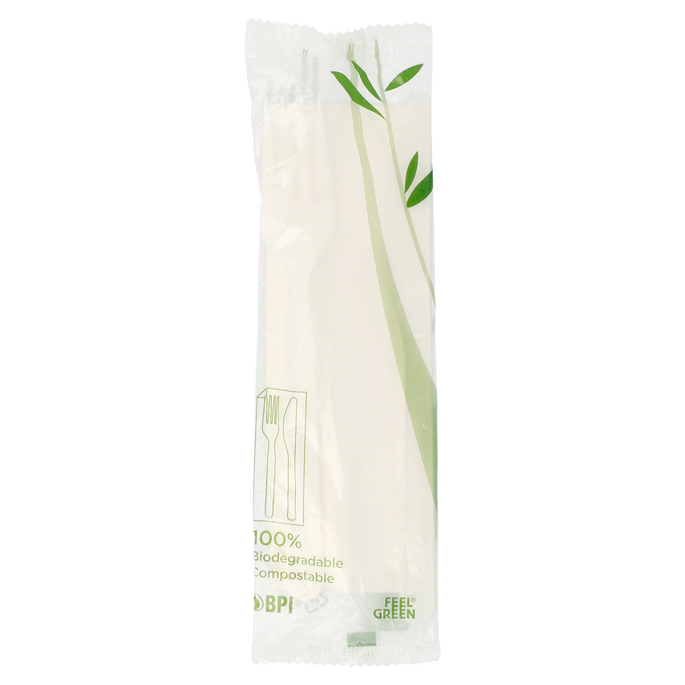 223.53-SET 3/1 FORCHETTA, COLETELLO, TOVAGLIOLO 'FEEL GREEN'  18 CM BIANCO CPLA (100 u.)