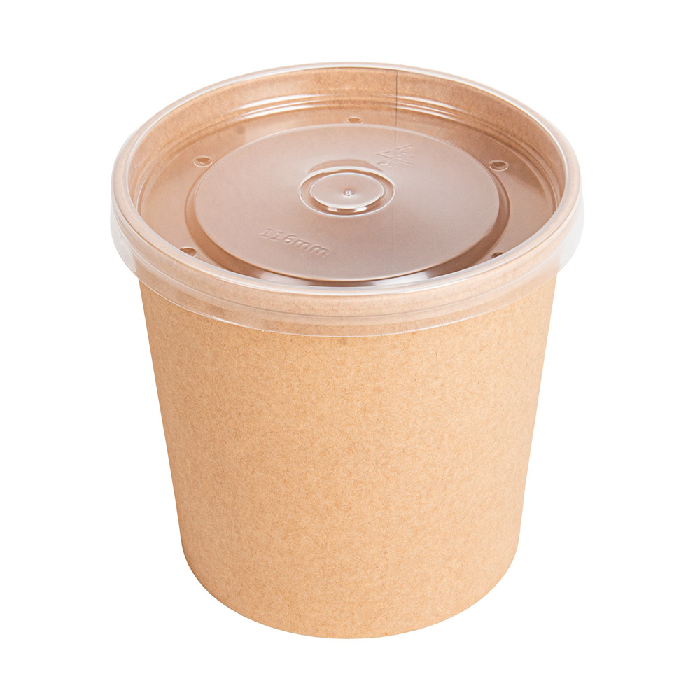 279.31-CONTENITORI CON COPERCHI 780 ML - 26 oz 330 + 18 PE G/M2 Ø11,6/9,3x11 CM NATURALE KRAFT (25 u.)