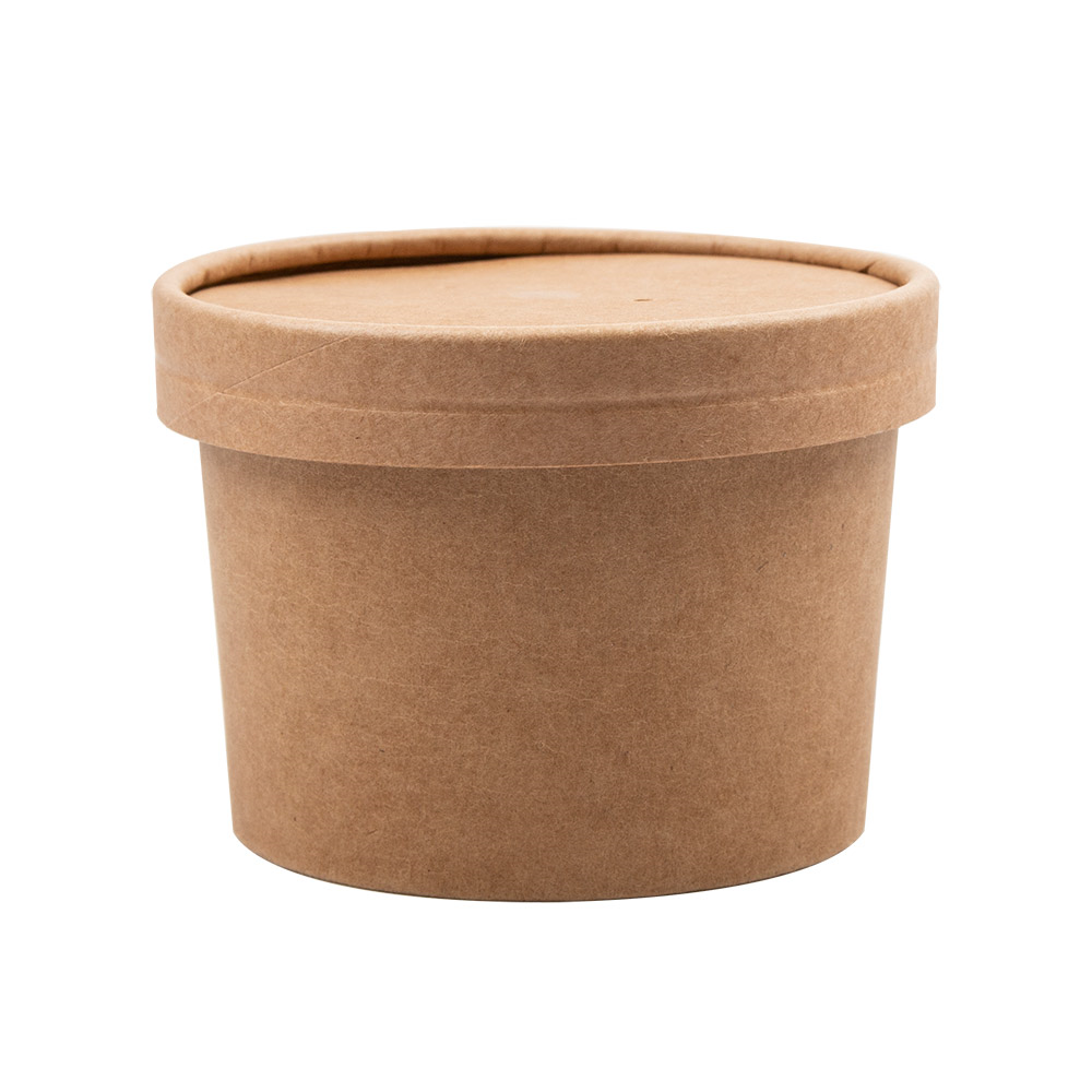 226.47-CONTENITORI CON COPERCHI 240 ML - 8 oz 300 + 18 PE G/M2 Ø9/7,5x6 CM NATURALE KRAFT (25 u.)