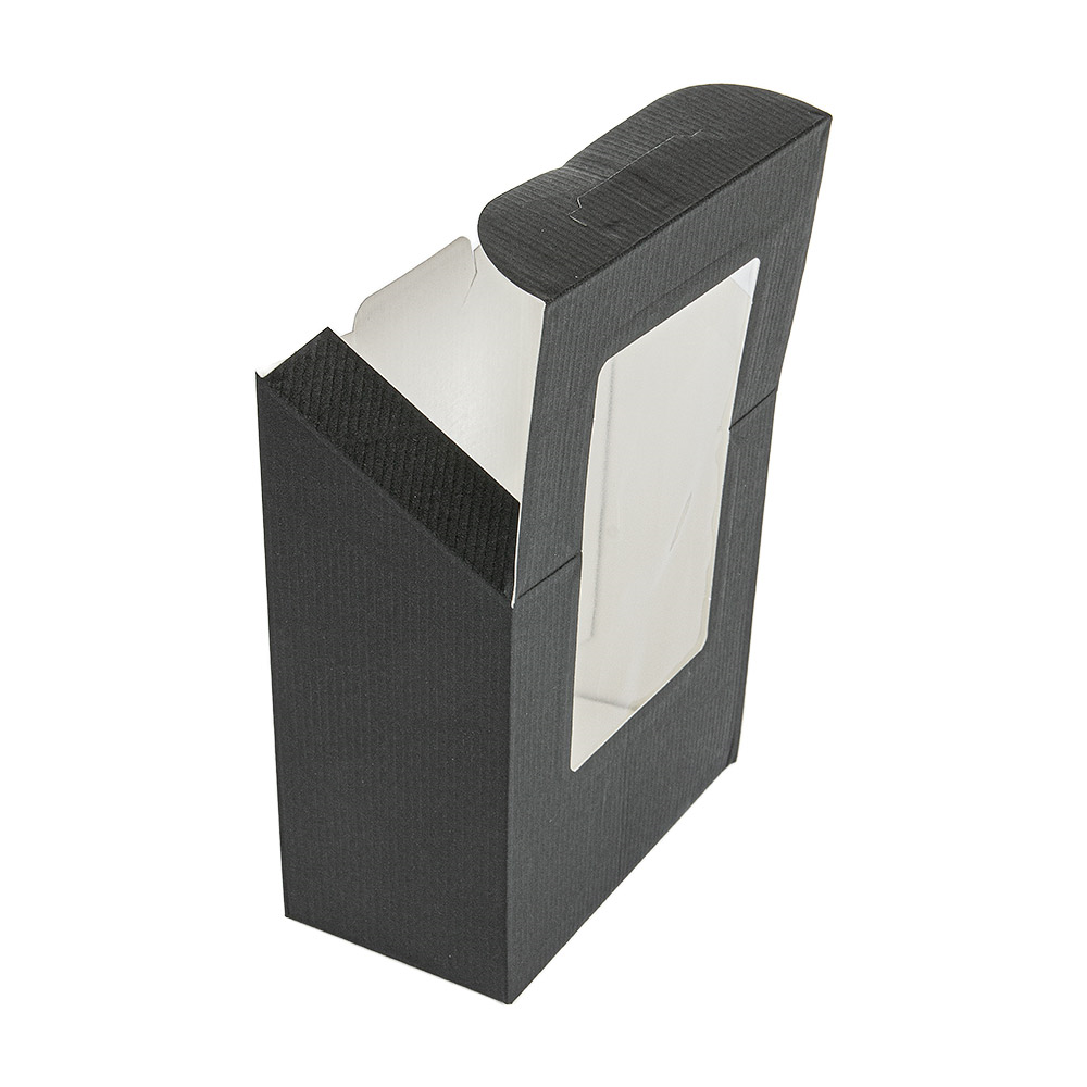 256.39-SCATOLE TORTILLA-WRAP CON FINESTRA 'THEPACK'  9,2x5,1x9,2/12,5 CM NERO CARTONE NANO-MICRO + OPP (100 u.)