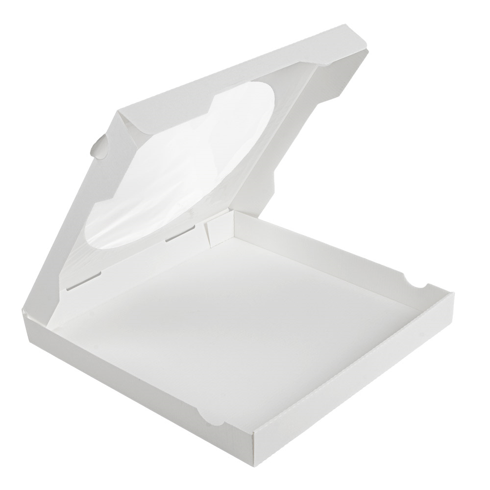 275.93-SCATOLE PER PIZZA CON FINESTRA 'THEPACK'  32x32x3,8 CM BIANCO CARTONE NANO-MICRO + OPP (100 u.)